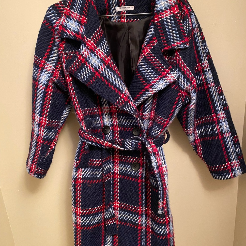 Goodnight Macaroon Navy and Red Knit Coat